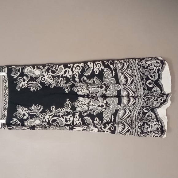 Flying Tomato Black/Cream Wide Leg Rayon Pants w Front Tie L - Picture 2 of 7